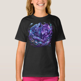 Mystic Galaxy Kids T-Shirt Blå Cosmic Wolf Art