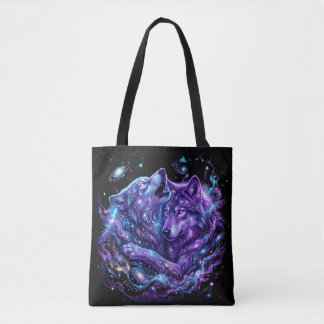 Mystic Galaxy Wolf Tröja – Blå Cosmic Wolf Art P Tygkasse