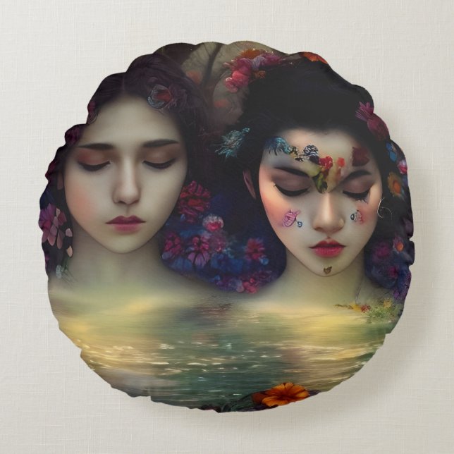 Mystic Garden: Blommigt Dreams Rund Kudde (Framsidan)