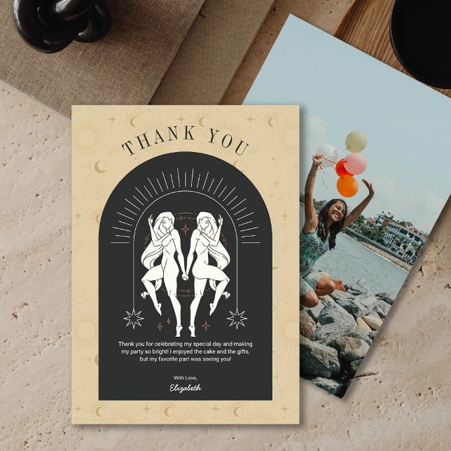 Mystic Gemini Zodiac Arch - tackkort Inbjudningar (Mystic Gemini Zodiac Arch Thank You Card)