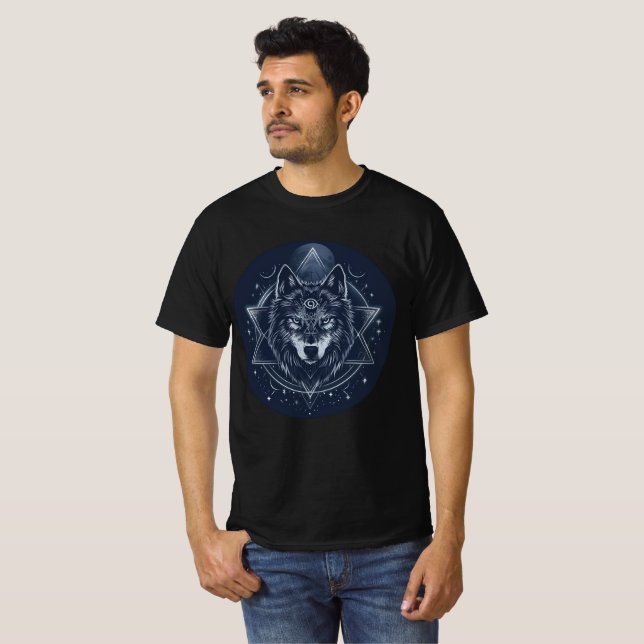 Mystic Geometric Wolf Mandala T Shirt (Hel framsida)