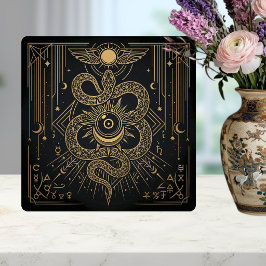 Mystic Gold Snaket Sun Celestial Astrology Art Kakelplatta