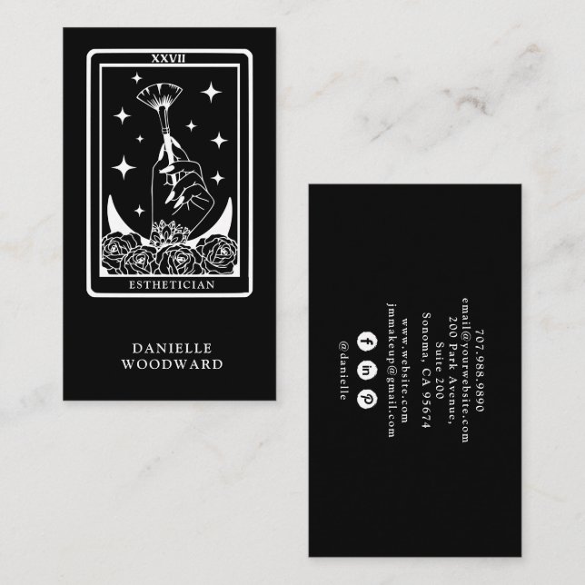 Mystic Gold Tarot Esthetician Black White Branding Visitkort (Fram/baksida)