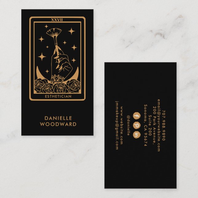 Mystic Gold Tarot Esthetician Gold Black Branding Visitkort (Fram/baksida)