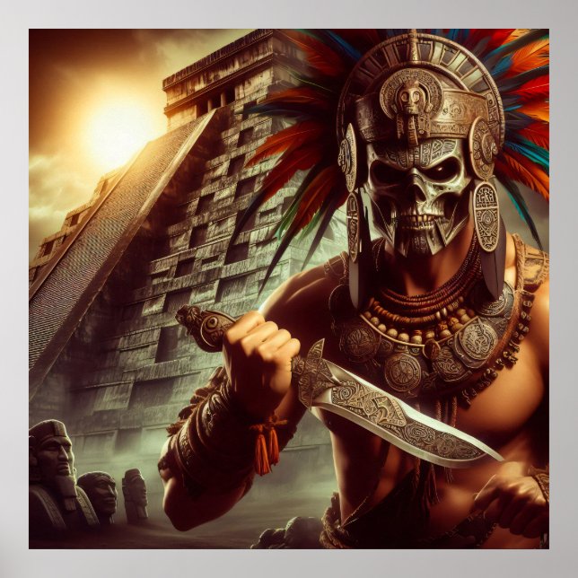 Mystic Golden-Hued Surreal Aztec Warrior Illustrat Poster (Framsidan)