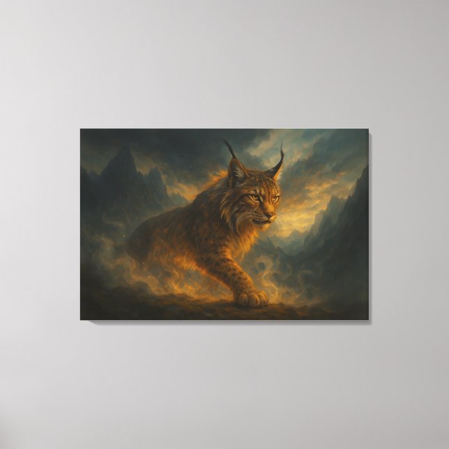 Mystic Golden Lynx in Sunset Fog – ManJiangHong Fi Canvastryck (Framsida)