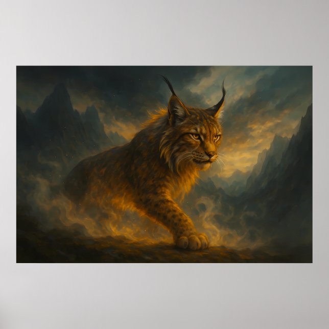 Mystic Golden Lynx in Sunset Fog – ManJiangHong Fi Poster (Framsidan)