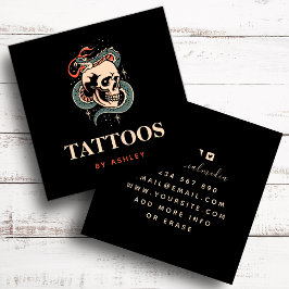Mystic Gothic Skull Illustration Tattoo Art Fyrkantigt Visitkort