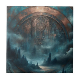 Mystic Gothic Steampunk Art - Blue Copper Patina  Kakelplatta