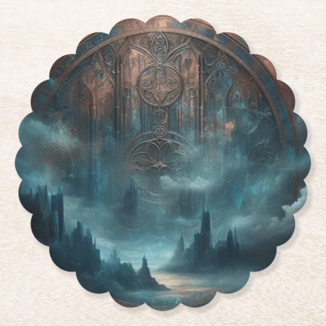 Mystic Gothic Steampunk - Blue Copper Patina  Underlägg Papper (Framsida)