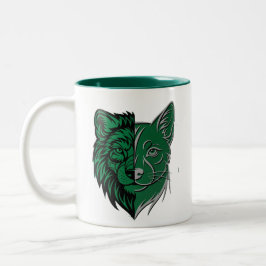 Mystic Green Wolf Fox Duality Mug - Unique Spirit  Två-Tonad Mugg