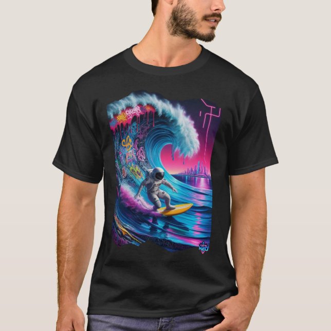 Mystic H2O Astronaut Surfer Riding Cosmic Wave T Shirt (Framsida)