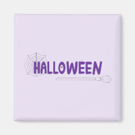 Mystic Halloween Broom and Delicate Web Detail Magnet