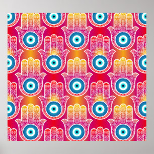 Mystic hamsa: ornera sömlös design. poster