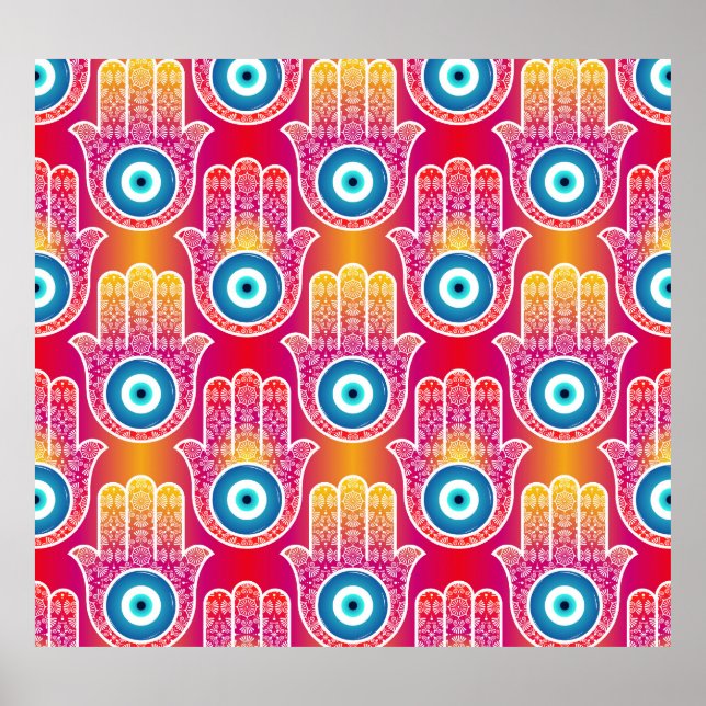 Mystic hamsa: ornera sömlös design. poster (Framsidan)