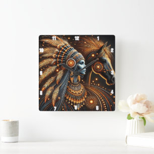 Mystic Harmony of Woman and Horse in Luminous Art Fyrkantig Klocka