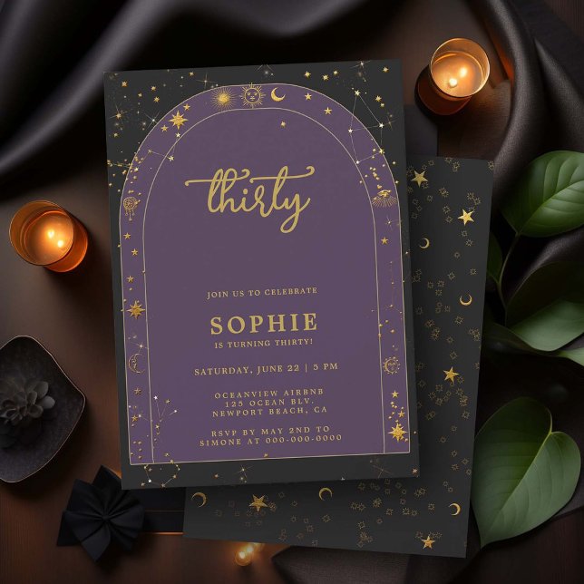 Mystic Horoscope Celestial Boho Arch 30års födelse Inbjudningar (celestial horoscope astrology 30th birthday invitation for women stars moon sun planets zodiac boho)