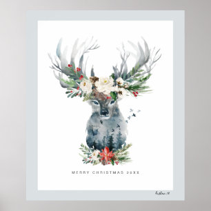 Mystic jul Hjort Head Flowers Bouquet Poster