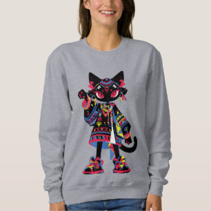 Mystic Kawaii Cat – Färgglad Tribalandae T-shirt