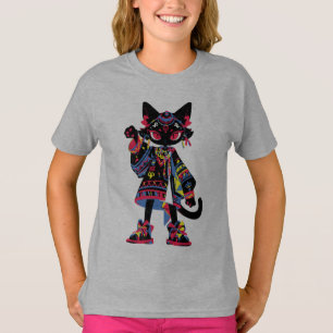 Mystic Kawaii Katt – Färgfull Tribalanda Tee