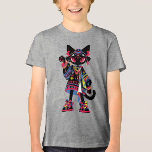 Mystic Kawaii Katt – Färgfull Tribalanda Tee