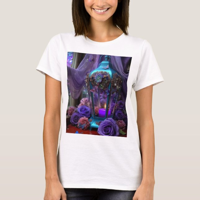 Mystic Lantern and Purple Roses Graphic Tee – Goth (Framsida)