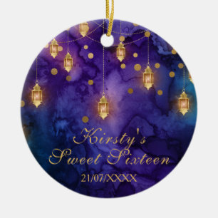Mystic Lila Blue Fairy Lanternes Bokeh Sweet 16 Julgransprydnad Keramik