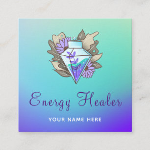 Mystic Lila Grönt Energy Healer Gradient Ombre Fyrkantigt Visitkort