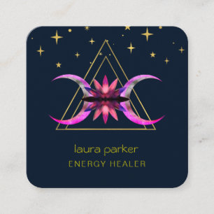 Mystic Lotus Flower Crescent Måne HealEnergy Fyrkantigt Visitkort