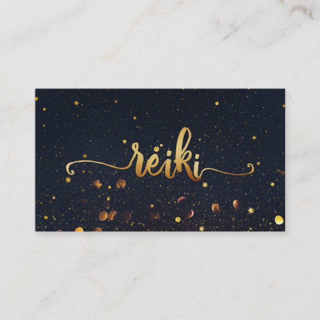 *~* Mystic Magic Black Guld REIKI Typography Visitkort (Framsida)