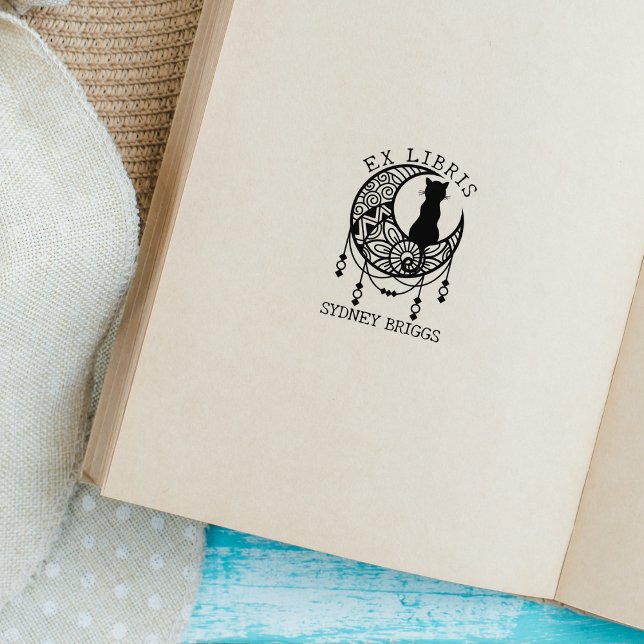Mystic Måne Cat, Anpassningsbar Ex Libris Bok Stämpel (Skapare uppladdad)