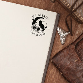 Mystic Måne Cat with Sunblommor, Ex Libris Bok Stämpel