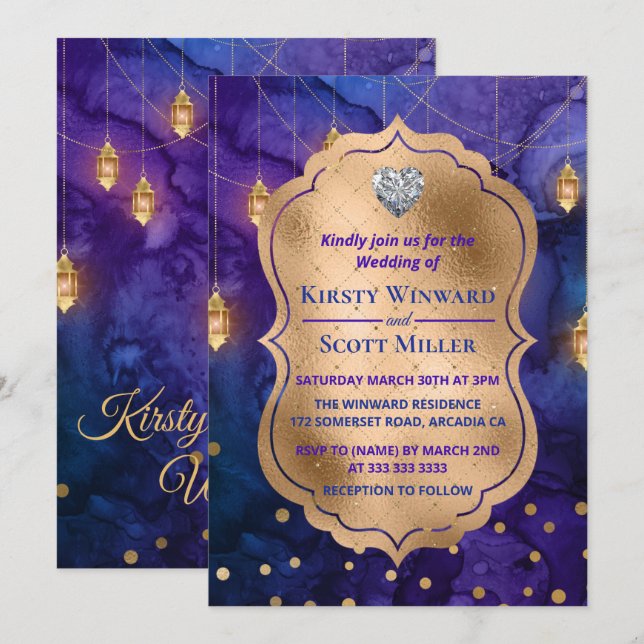 Mystic Marrakesh Night Lanterns & Bokeh Bröllop Inbjudningar (Fram/baksida)