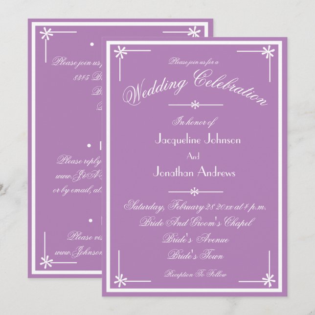 Mystic Mauve All In One RSVP Email Website Wedding Inbjudningar (Fram/baksida)
