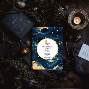 Mystic Midnight Blue Guld Watercolor Förlovning Inbjudningar