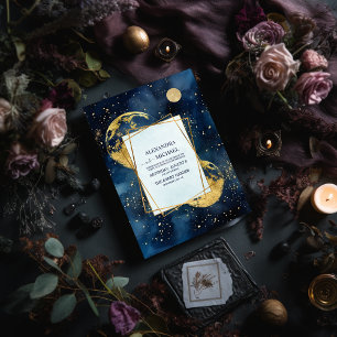 Mystic Midnight Blue och Guld Watercolor Bröllop Inbjudningar