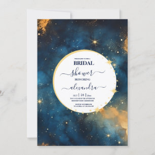 Mystic Midnight Blue och Guld Watercolor Möhippa Inbjudningar