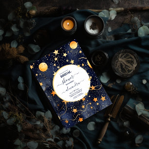 Mystic Midnight Blue och Guld Watercolor Möhippa Inbjudningar