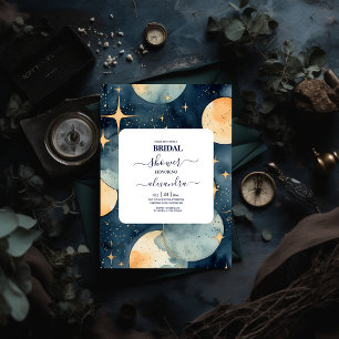 Mystic Midnight Blue och Guld Watercolor Möhippa Inbjudningar