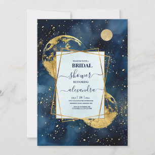 Mystic Midnight Blue och Guld Watercolor Möhippa Inbjudningar