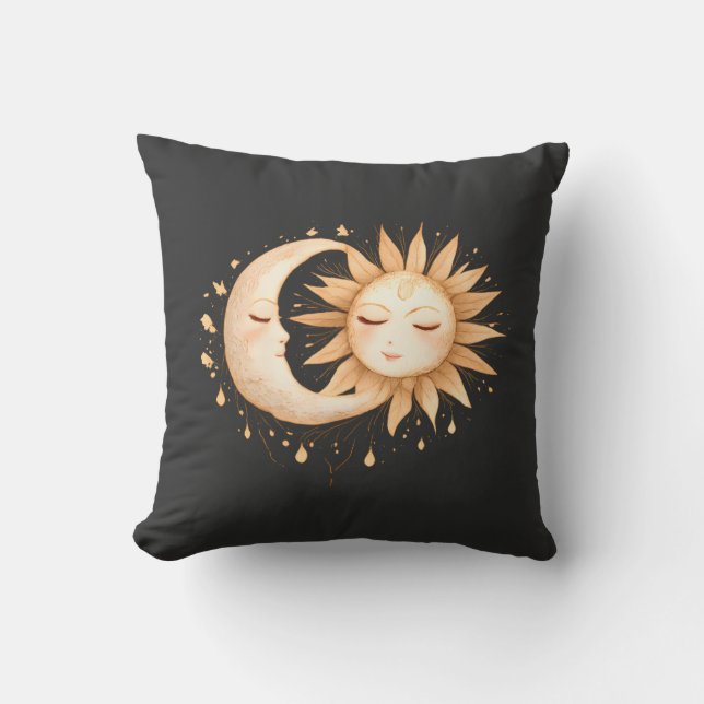 Mystic Moon and Sun Celestial Boho Style Kudde (Framsida)