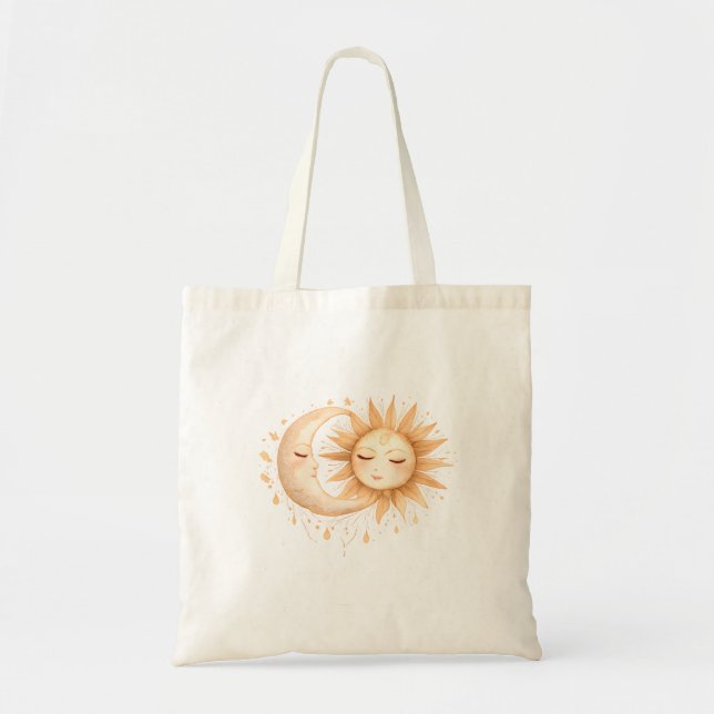 Mystic Moon and Sun Celestial Boho Style Tygkasse (Framsidan)