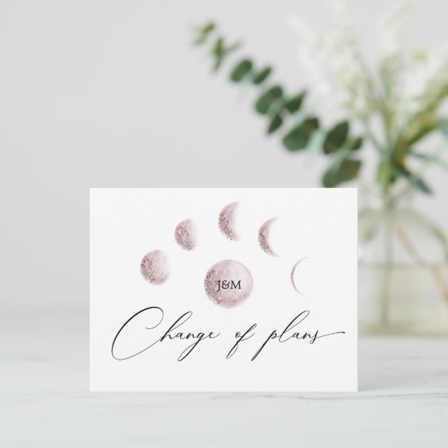 Mystic Moon Blush Rosa Ändring Av Planer Bröllop Vykort (Stående Fram)