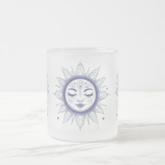 Mystic Moon Face – Celestial Spiritual Line Art Frostad Glasmugg