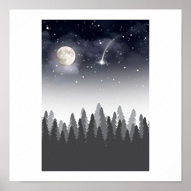 Mystic Moon Forest Starry Night Landscape Poster (Framsidan)