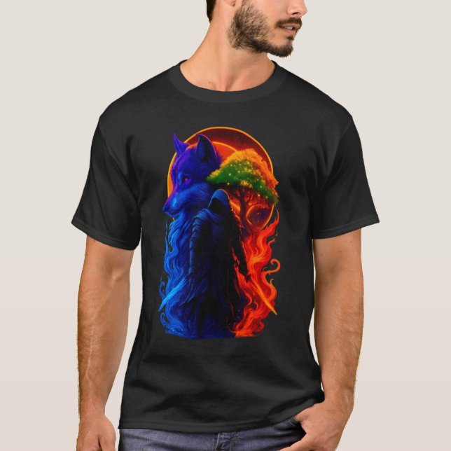 Mystic Moon & Olive – Handtexturerad Celestial Kon T Shirt (Framsida)