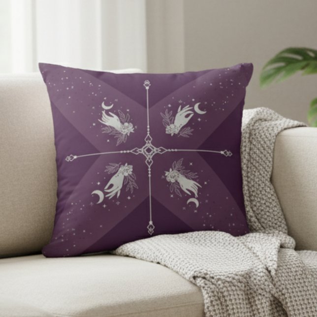 Mystic Moon Purple Celestial Boho Throw Pillow Kudde (Perfect for adding a mystic, boho, or witchy touch to your home decor )