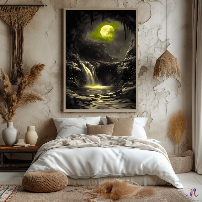 Mystic Moonlit Cave - monokrom glöd Poster (Skapare uppladdad)