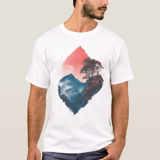 Mystic Mountain Crimson Moon Zen Art T Shirt