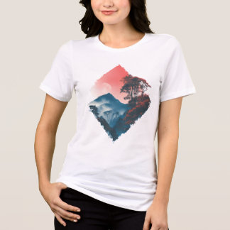 Mystic Mountain Crimson Moon Zen Art T Shirt